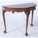 A VICTORIAN STYLE BURR WALNUT D-END CONSOLE TABLE