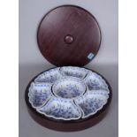 A MODERN CHINESE BLUE AND WHITE CASED SERVING SET