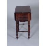 A VICTORIAN MAHOGANY TWO DRAWER DROP FLAP SEWING TABLE