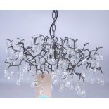 A MODERN BLACK PAINTED METAL AND GLASS DROP DECORATED CEILING LIGHT