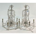 A PAIR OF EARLY 20TH CENTURY GLASS FIVE BRANCH CHANDELIERS