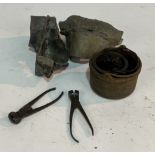 WITHDRAWN OCT LOT 2048; TWO PAIRS OF IRON SCISSOR-ACTION BULLET MOULDS, TWO CAULDRONS AND SOME...