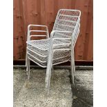 A SET OF FOUR MID 20TH CENTURY WHITE PAINTED METAL OPEN ARMCHAIRS