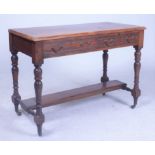 A LATE VICTORIAN MAHOGANY TWO DRAWER SIDE TABLE