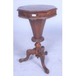 A VICTORIAN BURR WALNUT OCTAGONAL WORK TABLE