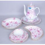 A GROUP OF 20TH CENTURY CERAMICS MOSTLY MEISSEN WITH PINK FLORAL DECORATION (QTY)