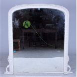 A VICTORIAN WHITE PAINTED ARCHED OVERMANTEL WALL MIRROR