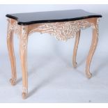 A LOUIS XV STYLE HARDWOOD AND BLACK LACQUERED TOP CONSOLE TABLE