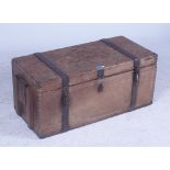 A 19TH CENTURY IRON BOUND RECTANGULAR AMMUNITION TRUNK