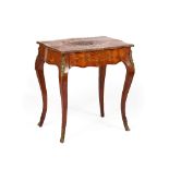 A LOUIS XV STYLE GILT-METAL MARQUETRY INLAID WALNUT SINGLE DRAWER OCCASIONAL TABLE