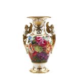 AN ENGLISH PORCELAIN TWO-HANDLED OVOID VASE