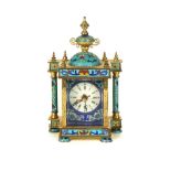 A BRASS AND CLOISSONE ENAMEL MANTEL TIMEPIECE