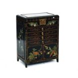 A MODERN CHINESE BLACK LACQUER SIDE CABINET