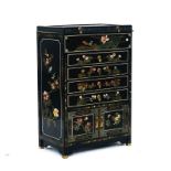 A MODERN CHINESE BLACK LACQUER SIDE CABINET