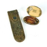 AN OVAL SHAGREEN CASE WITH A PAIR OF FOLDING SPECTACLES AND A PAIR OF STEEL FRAMED SPECTACLES (3)