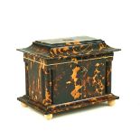 A REGENCY TORTOISESHELL AND IVORY BANDED TEA-CADDY