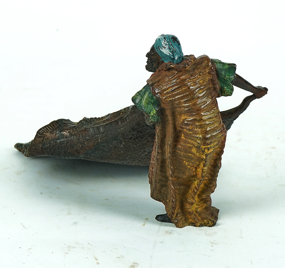 A POLYCHROME COLD PAINTED BRONZE MODEL OF A CARPET SELLER - Image 3 of 3