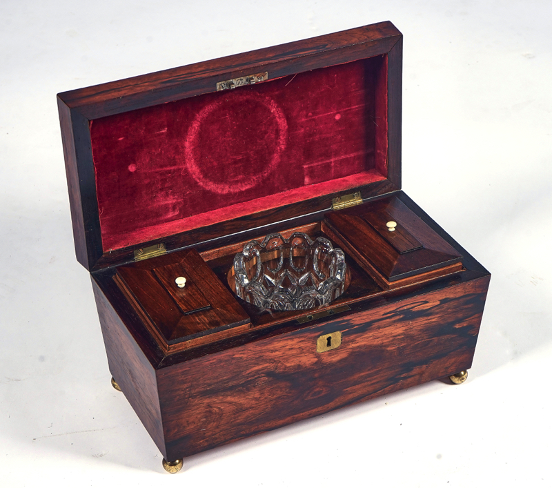 A REGENCY ROSEWOOD SARCOPHAGUS SHAPED TEA-CADDY - Image 2 of 2