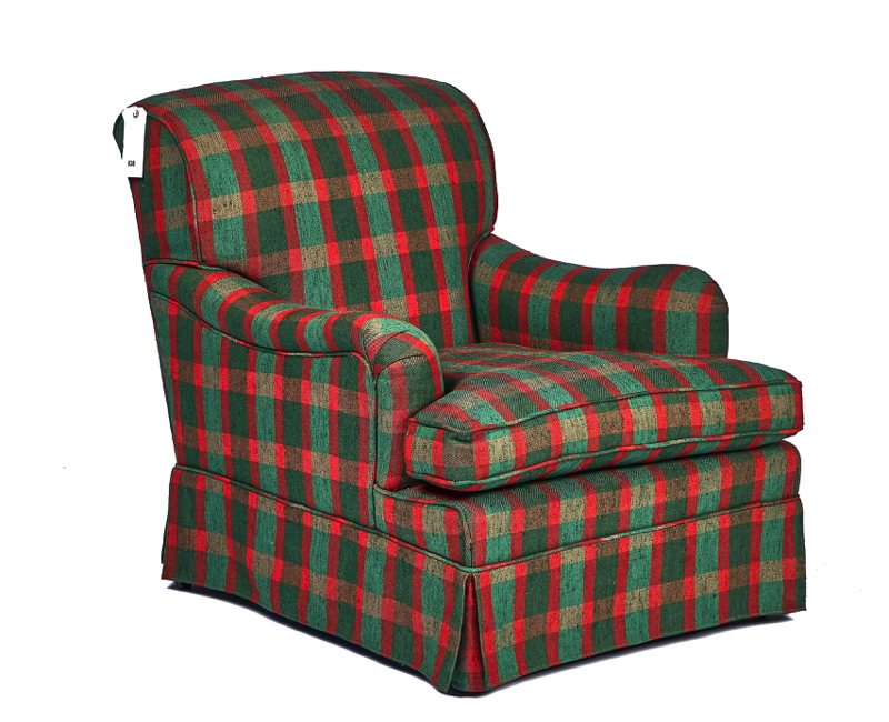 A TARTAN UPHOLSTERED EASY ARMCHAIR