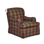 A TARTAN UPHOLSTERED EASY ARMCHAIR