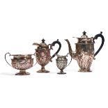 A SILVER FOUR PIECE TEA SET