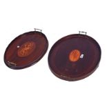 AN EDWARDIAN INLAID MAHOGANY OVAL SERVING TRAY (2)