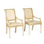 A PAIR OF LOUIS XVI STYLE CREAM PAINTED ARMCHAIRS (2)