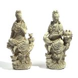 TWO CHINESE BLANC DE CHINE FIGURES OF GUANYIN