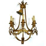 A FRENCH GILT TOLE-PEINTE SIX-LIGHT CHANDELIER