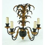 A GILT TOLE-PEINTE AND EBONISED FIVE-LIGHT CHANDELIER