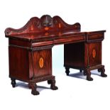 AN INLAID REGENCY MAHOGANY PEDESTAL SIDEBOARD