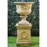 A LARGE RECONSTITUTED STONE JARDINIERE