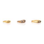 THREE GOLD AND GEM SET RINGS (3)