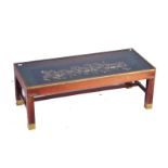 A 20TH CENTURY BRASS BOUND MAHOGANY COFFEE TABLE