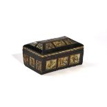 AN EBONISED, MOTHER-OF-PEARL AND BONE INLAID BOX AND COVER