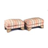 IN THE STYLE OF THOMAS HOPE; A PAIR OF MODERN RECTANGULAR PARCEL GILT FOOTSTOOLS (2)