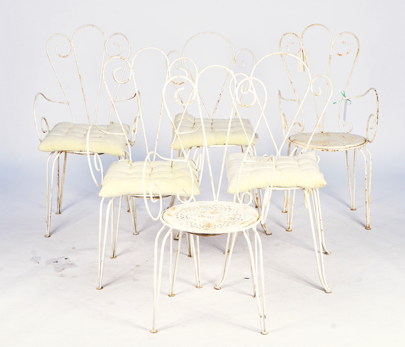 SIX MID-20TH CENTURY WHITE PAINTED METAL GARDEN CHAIRS (6)