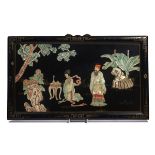 A CHINESE INLAID BLACK LACQUER RECTANGULAR PANEL
