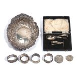 A VICTORIAN SILVER SHAPED OVAL DISH AND SEVEN FURTHER ITEMS (8)