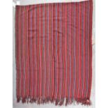 A WOVEN PANEL, BROWN AND RED HORIZONTAL STRIPES, AND A WOVEN PANEL WITH VERTICAL...