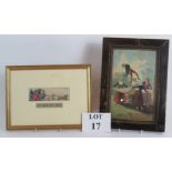 A framed stevengraph depicting a mail coach and titled "The Good Old Days" and an antique style