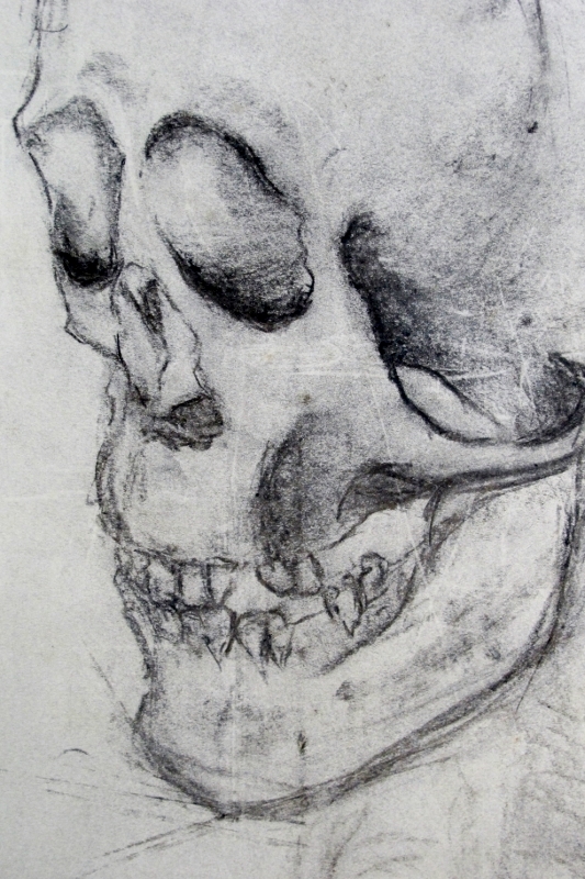 Circle of Frank Auerbach (German/British, b 1931) - 'Human skull', pencil drawing, - Image 2 of 6