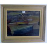 Attributed to Jack Pender (1918-1998) - `Moored Beats', oil on board, bears info verso, 38cm, 48cm,