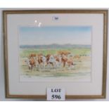 Anthony Maguire (Contemporary) - 'Romney Marsh Cattle', watercolour, signed, artists label verso,