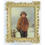 William Hemsley (1819-1906) - 'Freezing', oil on panel, labels verso, 25cm x 19cm,