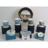 Four Coalport Commemorative RAF mugs, two Coalport RAF covered pots,