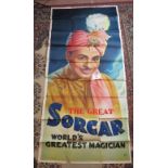 A large original vintage poster for "The Great Sorcer World's Greatest Magician", circa 1950's.