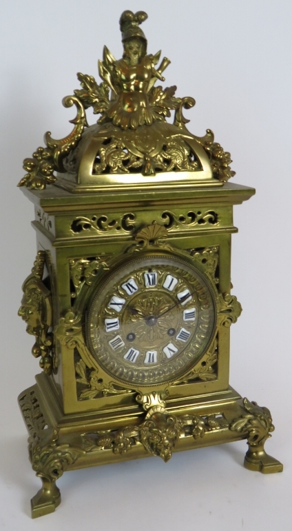 An ornate French brass mantle clock by J - Image 2 of 4