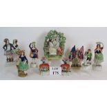 Nine Staffordshire pottery figures inclu