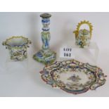 Three pieces of Italian antique tin glaz